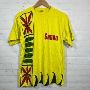 Vintage OP Ocean Pacific T Shirt Mens Large Yellow Logo Surfing Samoa Islands